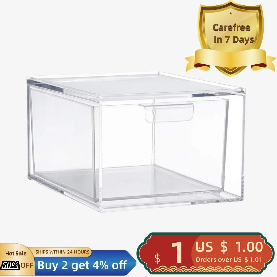 

1Pc/2Pcs Cosmetic Storage Box Large Capacity Storage Clear Stackable Makeup Organizer Drawer Home Organization