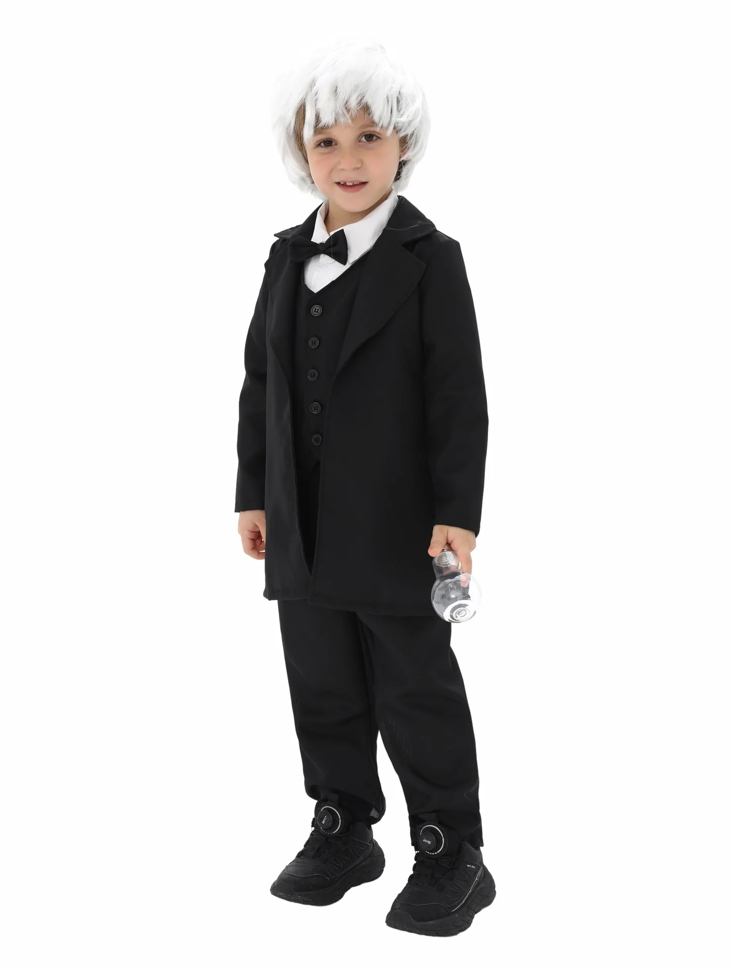 الأولاد عالم هالوين يتوهم اللباس الطفل الأسود زي البدلة الشهيرة الكهربائية ضوء لمبة المخترع توماس اديسون الاطفال زي #3