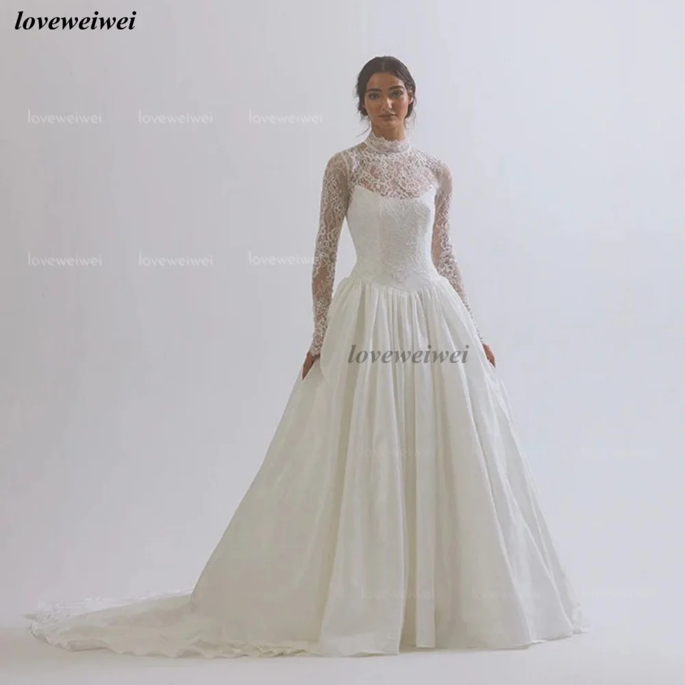 فساتين زفاف مخصصة بأكمام طويلة أنيقة على شكل حرف A فساتين زفاف دانتيل فستان عروس كلاسيكي فيستدو دي نوفيا