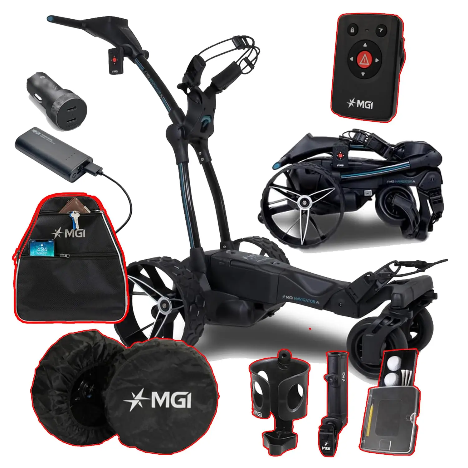 

100% FAST SHIPPING MGI Ai Navigator GPS+ Remote Controlled Electric Motorized Push Cart Golf Caddy NEW