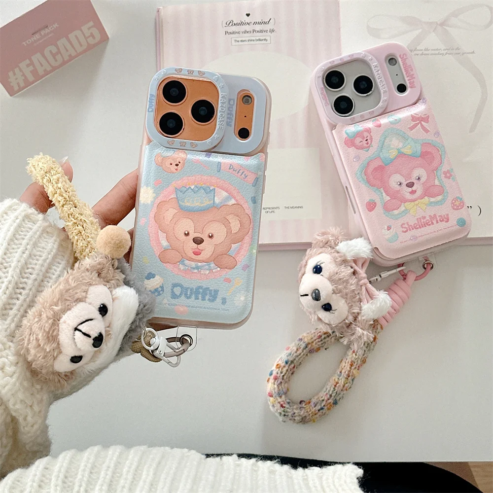 

New Cute Mirror Flip Leather Case Duffy Bear Phone Case, Suitable for iPhone 17 Pro Max 14 15 16 13 Pro Max Pro Anti Drop Versio