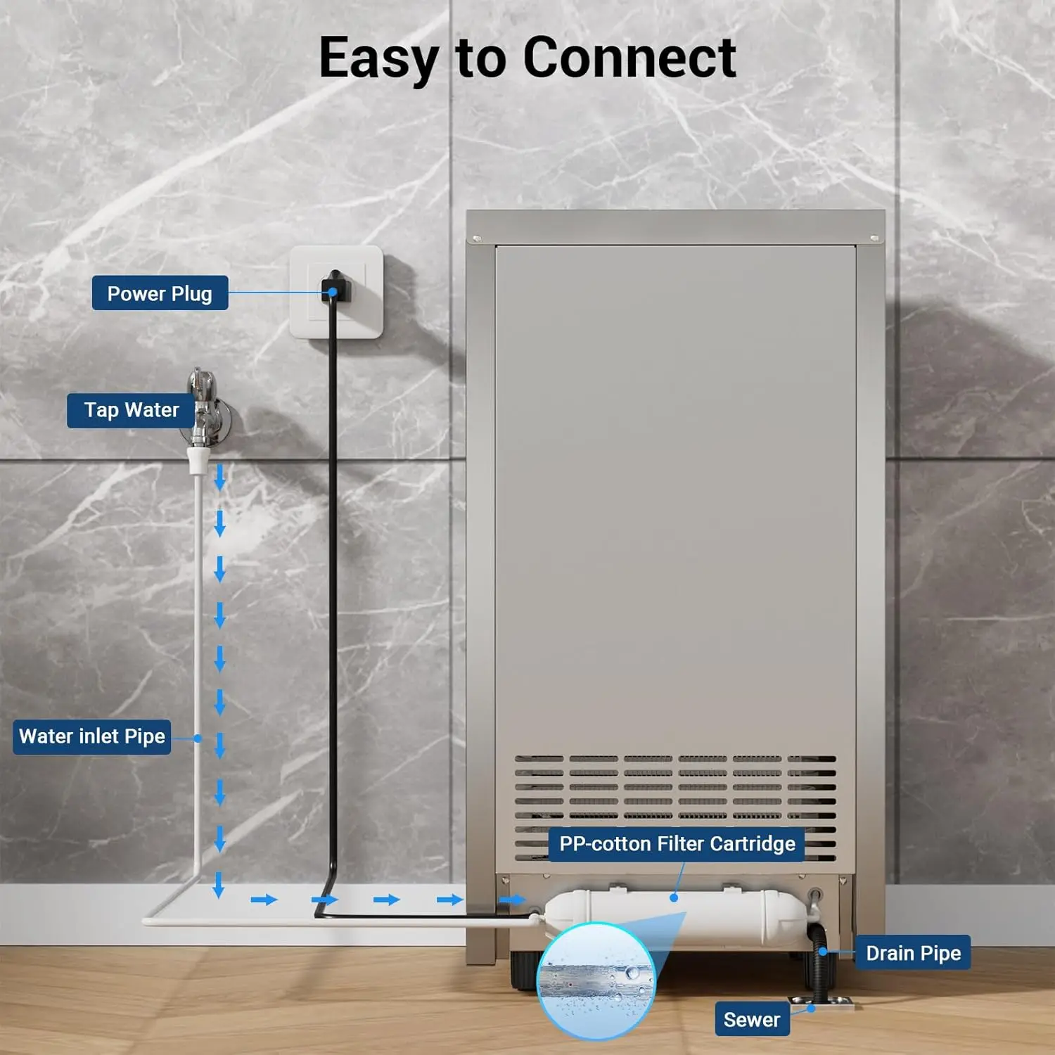 ماكينة صنع الثلج التجارية من الفولاذ المقاوم للصدأ ، ماكينة صنع الثلج تحت المنضدة بسعة تخزين ثلج 35 رطلاً ، ماكينة صنع الثلج