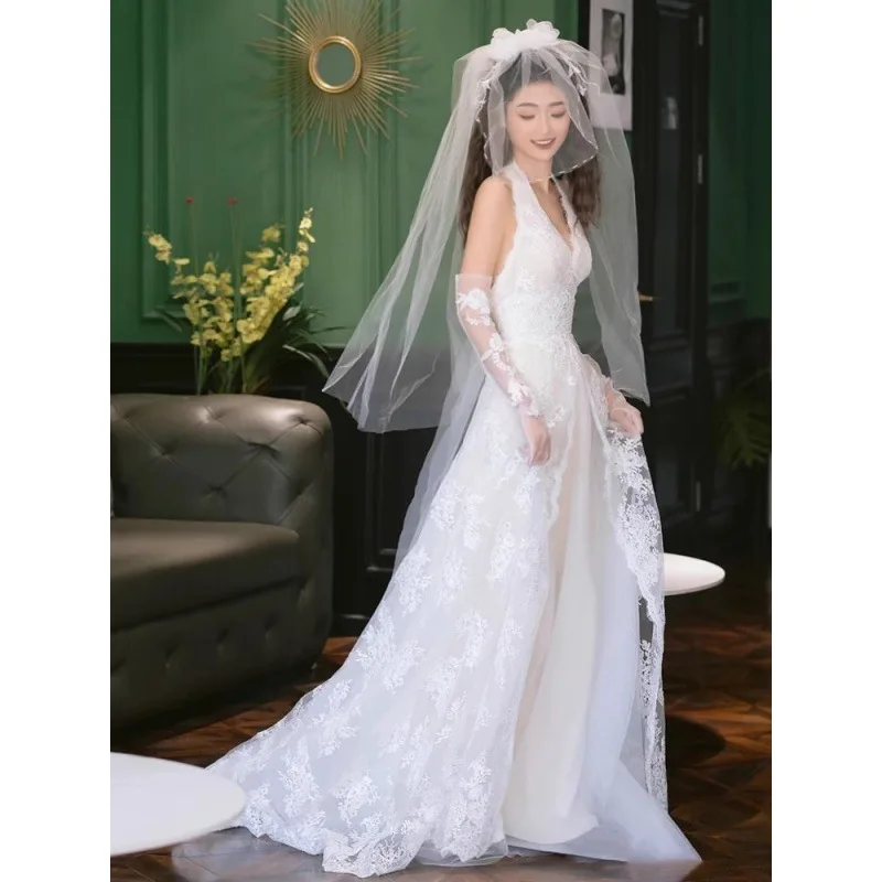 Bride 111 wedding morning gown forest style super fairy Korean style lace light wedding dress