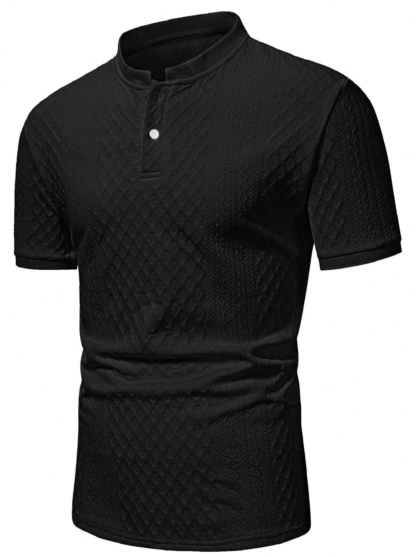 Lässiges Herren-Poloshirt, weich und bequem, einfarbig und schlichtes Design, italienischer Lochmusterdruck, geeignet für Outdoor-Sport. – Detail 9