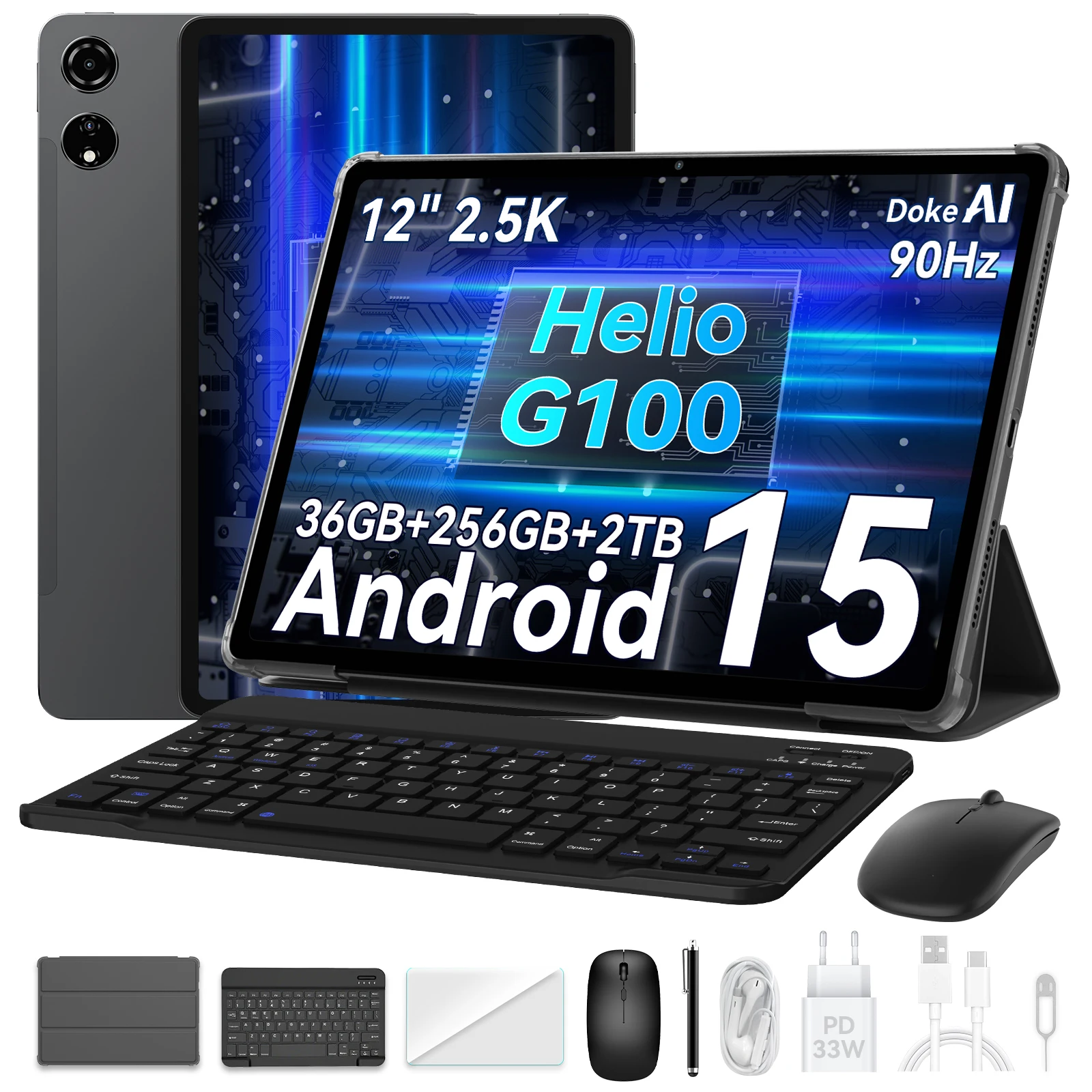 Blackview MEGA 3 Tablet-PC mit kabelloser Tastatur/Maus, 12,1 Zoll 2,5K FHD+ Display, Android 15 Pad, MTK G100 Octa Core, 36GB 256GB ROM, 8800mAh