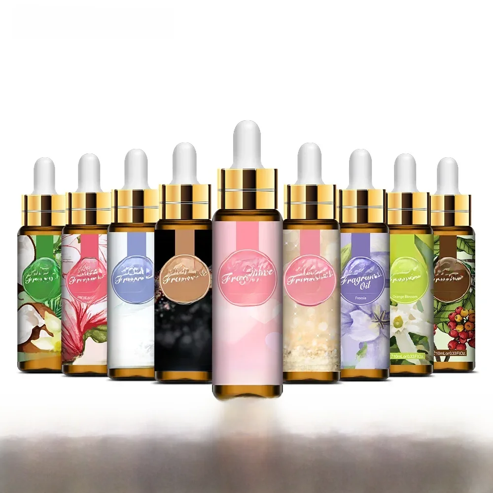 10 ml avec compte-gouttes huile parfumée noix de coco vanille pour la fabrication d'huile aromatique d'orchidée de musc blanc café Magnolia pêche citron vert gomme à bulles
