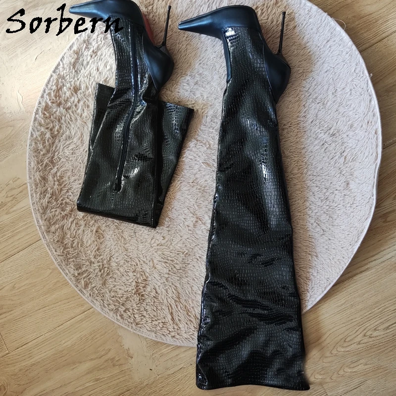 Sorbern Customized Itlay Mid Thigh High Boots Women Long Pointed Toe Metal Stilettos Heels Crotch Unisex Boots For Drag Queen