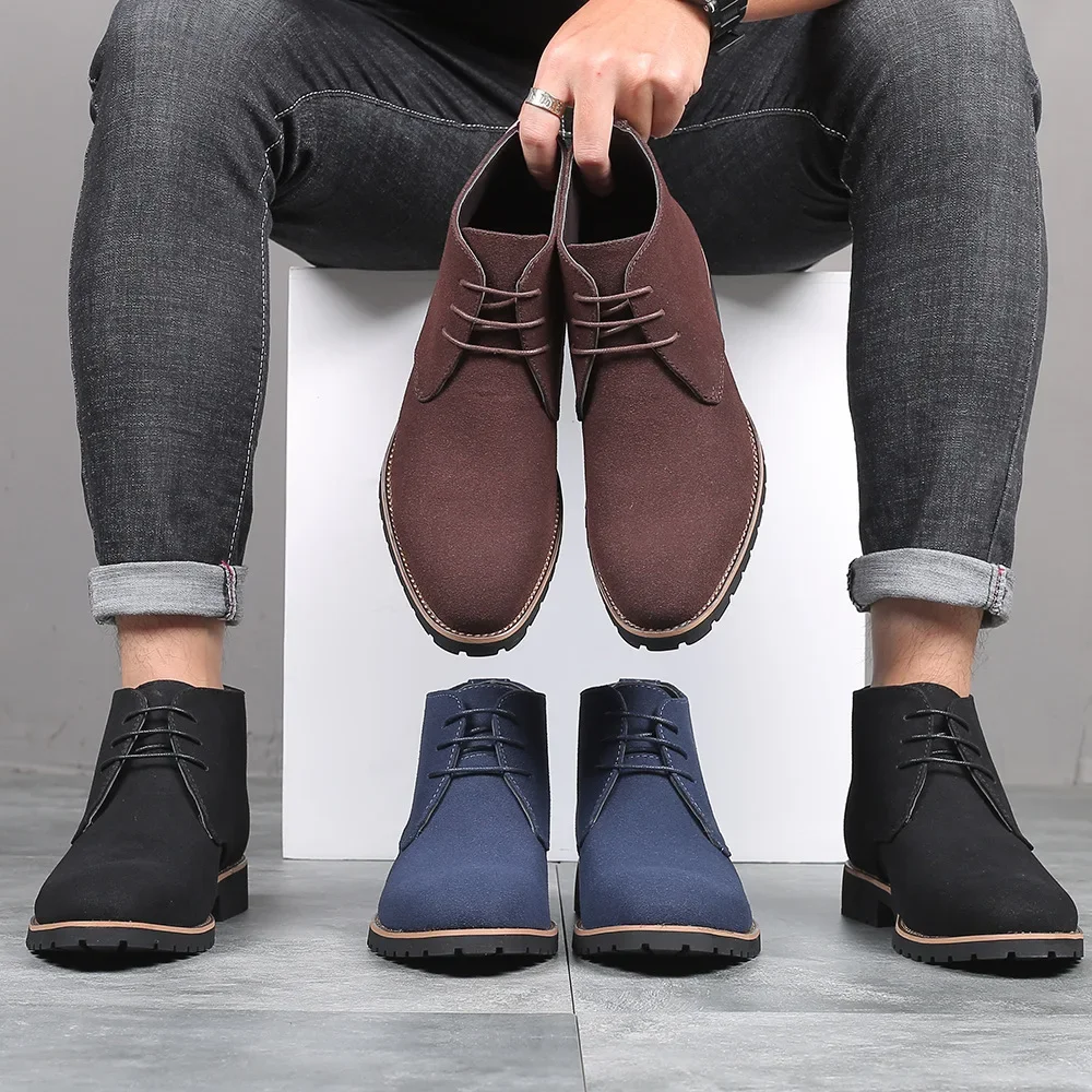 Buty męskie wiosna nowa moda Casual męskie botki Chelsea buty męskie krowa zamszowe skórzane wsuwane motocyklowe męskie Bootgy6 — zdjęcie 2
