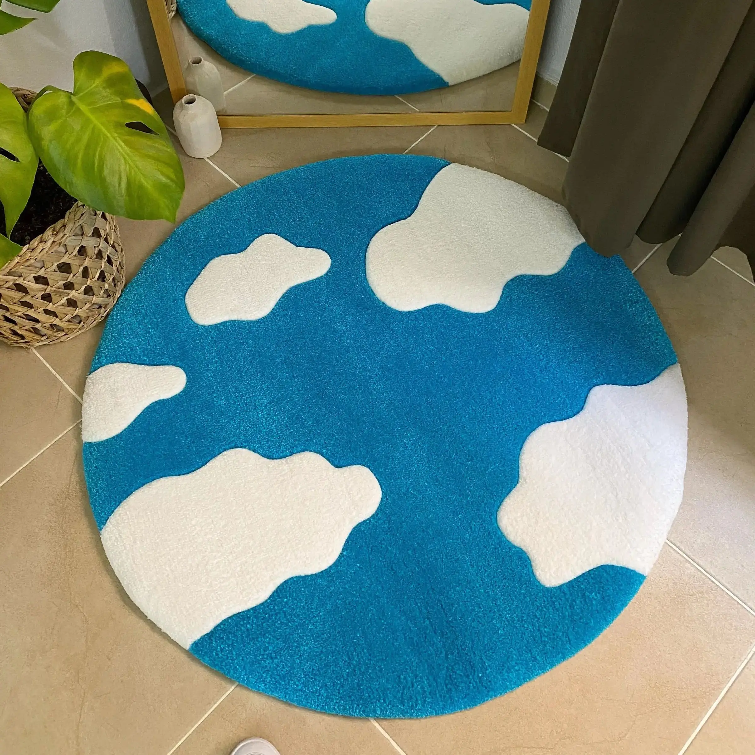 

Blue Sky and White Clouds Rug Printing Technology Simple Housewarming Gift Handmade Non-Slip Decorative Carpet