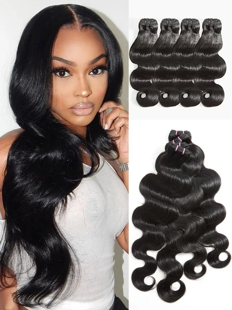 Body Wave Raw Human Hair 3/4 Bundles 100% Brazilian   Extensions 36 inches Natural Human Hair Virgin Unprocessed Weave Bundles