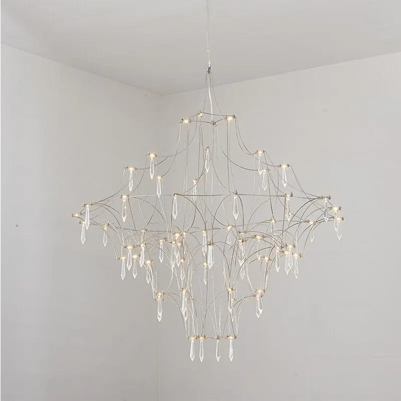 Modern Simple Chrome Hardware Living Room Villa Chandelier LED Warm White Firefly Dining Room Bedroom Crystal Gold Chandelier