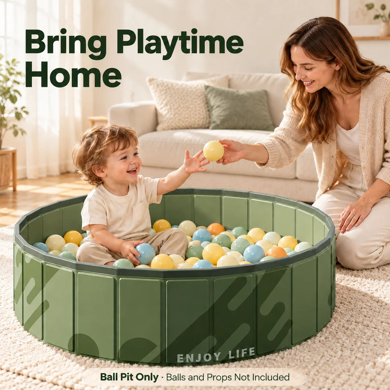 Piscina di palline pieghevole, piscina di palline portatile non gonfiabile, PVC verde foresta, 80/100/120 cm, per giochi al chiuso, palline non inclus