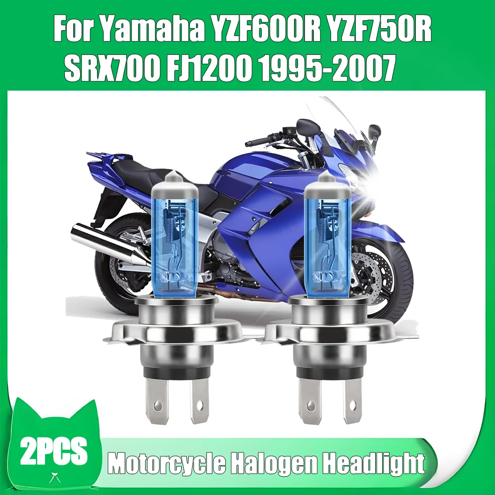 

2 шт. H4 галогенные фары 6000K мотоциклетные фары 12 В галогенные лампы для Yamaha YZF600R YZF750R SRX700 FJ1200 1995-2007
