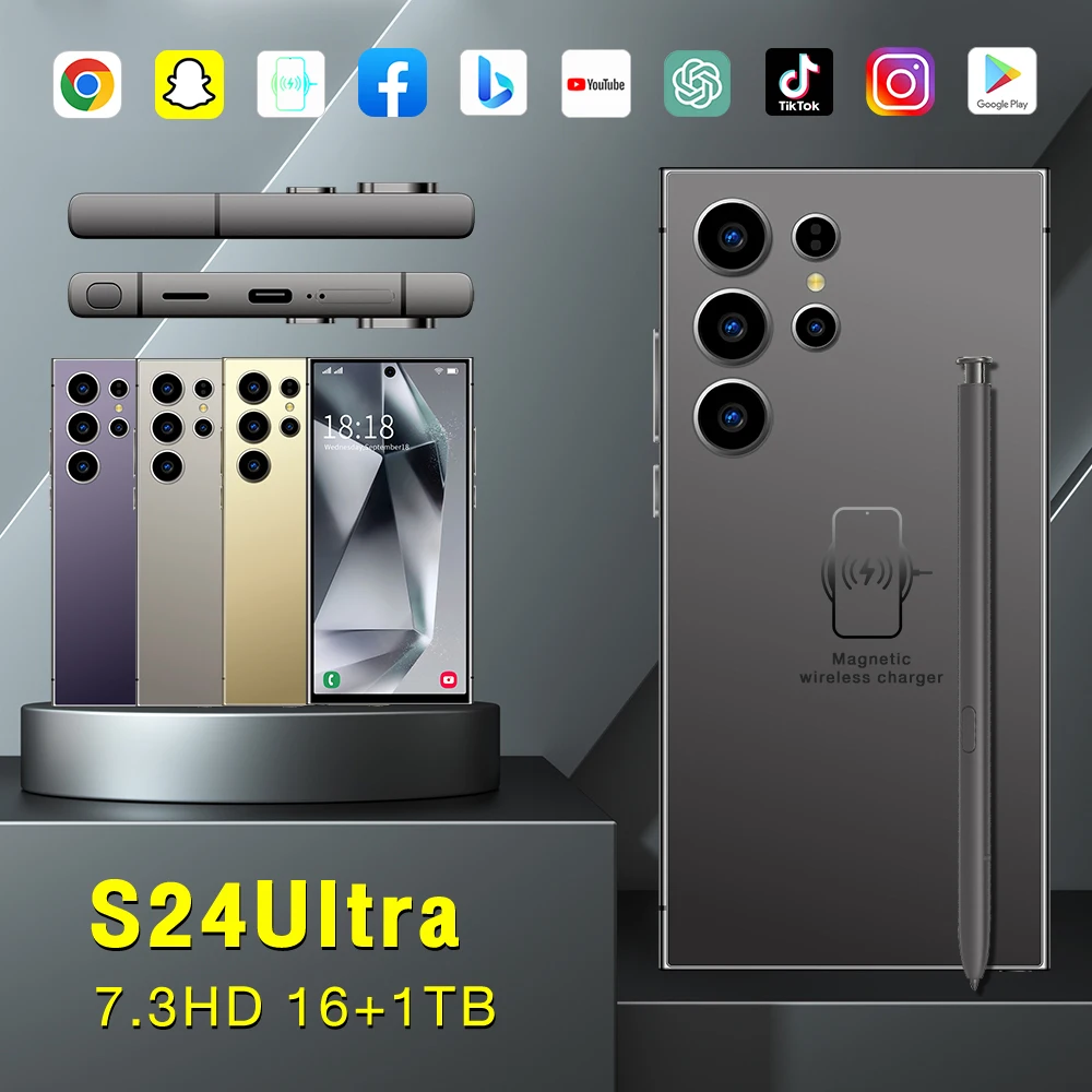 

2025 New Global Version S24 Ultra 5G Smart Original Phone 7.3 Inch HD Screen 7800mAh 108MP Camera Android Dual SIM Unlock Phone