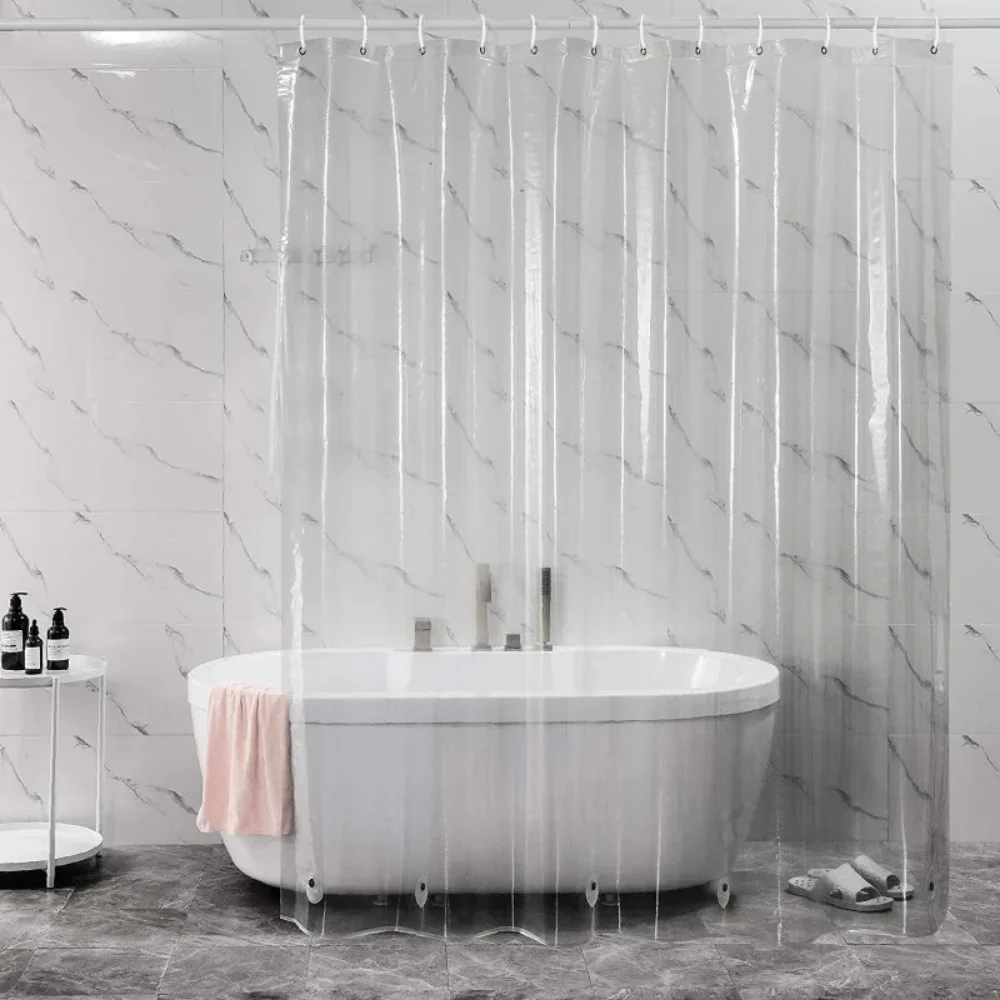 PEVA-Waterproof plástico Cortina de chuveiro com ganchos, Limpar Banho Cortinas, transparentes e