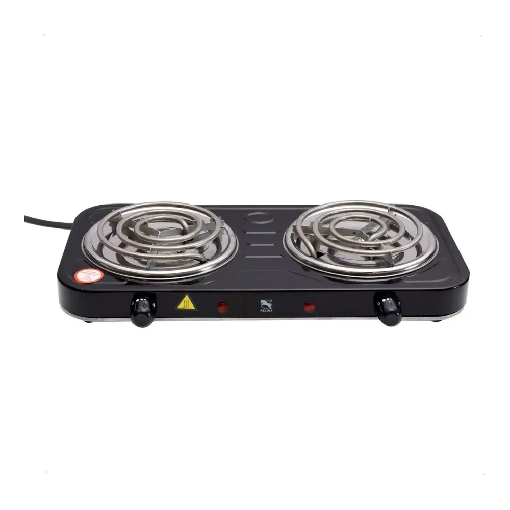 Fogão Eletrico Portatil Acendedor Espiral 2 Boca Camping Viagem Exterior Alumínio Preto Branco 110V