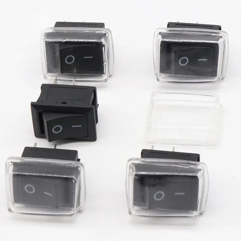 5 sztuk/partia czarny przycisk Mini przełącznik 6A-10A 110V 250V 2Pin Snap-in On/Off przełącznik kołyskowy 21MM * 15MM z wodoodporną osłoną czarny — zdjęcie 2