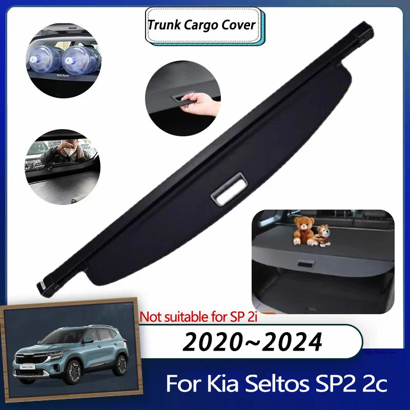 

Rear Cargo Cover For Kia Seltos SP2 2c 2020 2021 2022 2023 2024 Car Trunk Luggage Curtain Retractable Shielding Accessories Auto