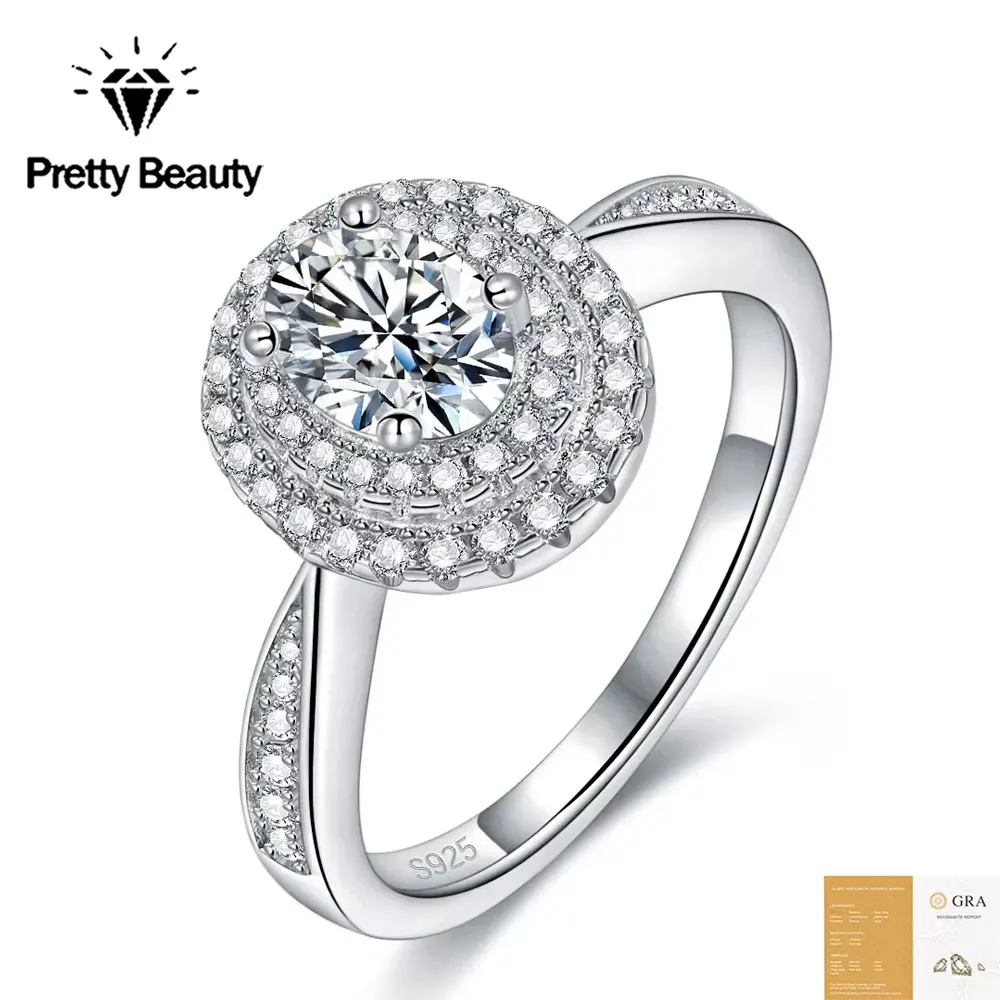 Pretty Beauty 1CT Oval Moissanite Engagement Ring for Women S925 Sterling Silver Double Halo Diamond Ring Wedding Jewelry Gift
