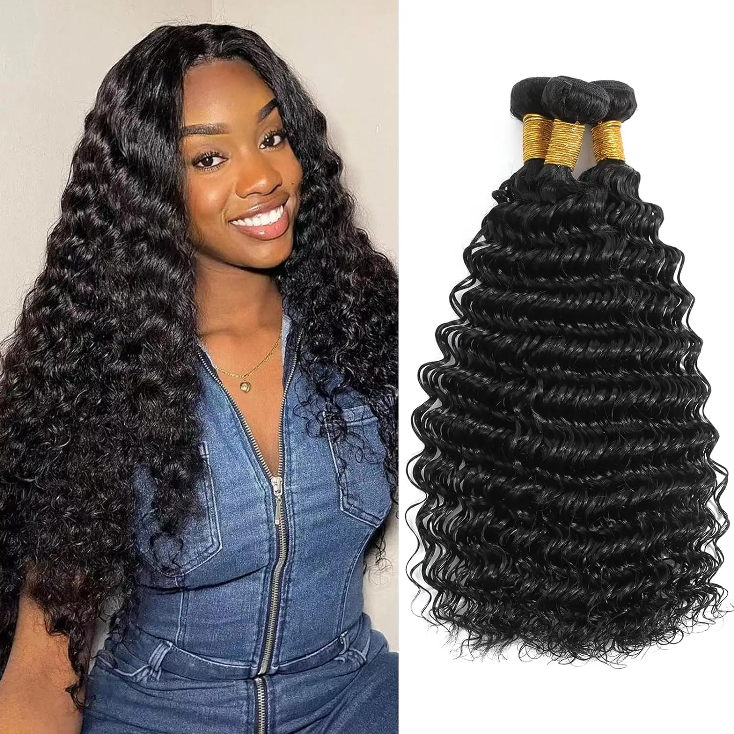 

Deep Wave Human Hair Bundles 30Inch 12A 100% Unprocessed Brazilian Virgin Weave Bundles Human Hair Deep Curly Bundles Human Hair