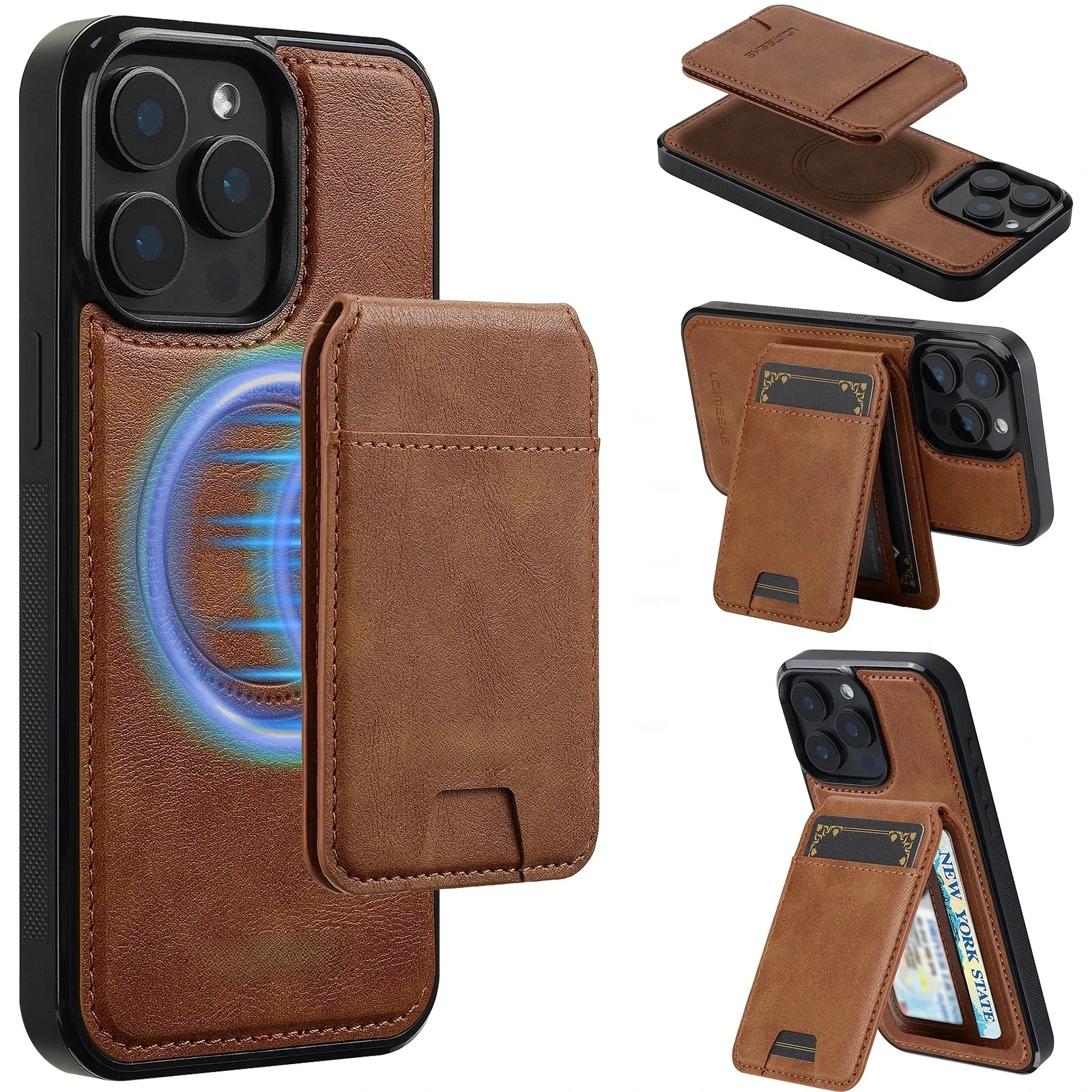 Afneembare magnetische 2-in-1 lederen tas voor iPhone 16E 17 1615 14 13 12 11 Pro XS Max Air XR 8 7 Plus SE-kaart Pocket Telefoonhoes - afbeelding 2