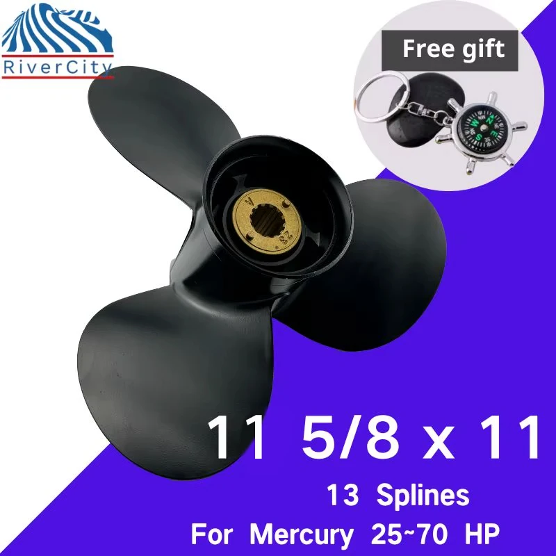 11 5/8x11 Outboard Propeller For Mercury 25hp 30hp 35hp 40hp 45hp Boat Aluminum Alloy Screw 3 Blade 13 Spline Marine Engine Part