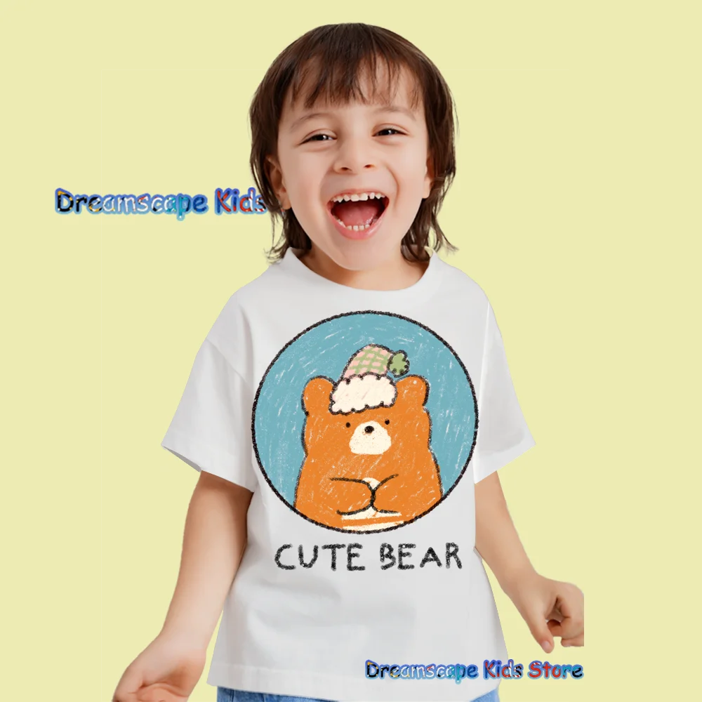 2024 Kawaii Style Cartoon  Bear Infants And Children T Shirts Summer Short Sleeve Children's Clothes Kids Casual Style Tees Tops