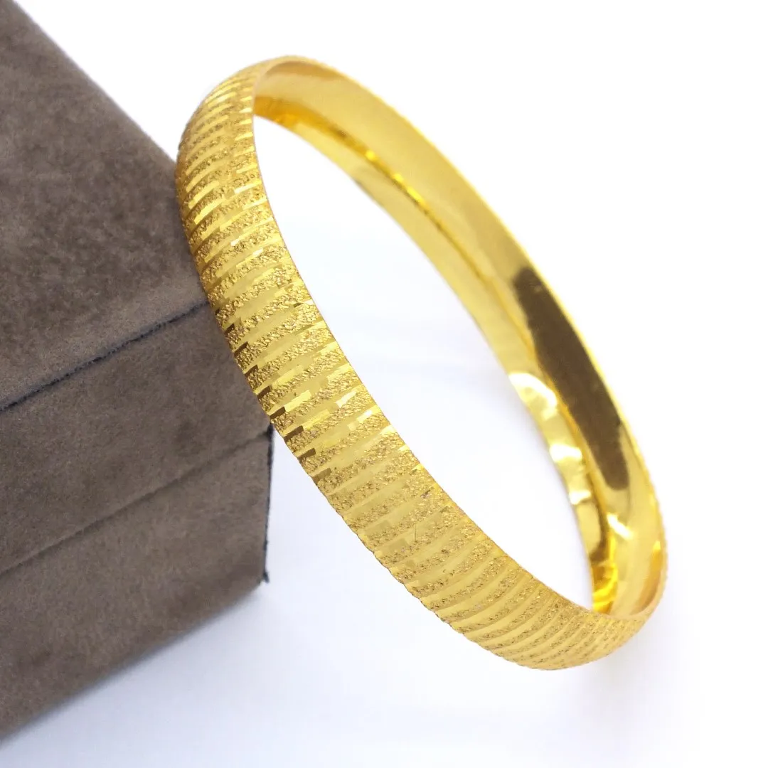 2 Pieces 22K Gold Plated Striped Bracelet 0.8cm Jewelry Accessory Burma Casual Wedding Engagement Gift Elegant New Fashion Good