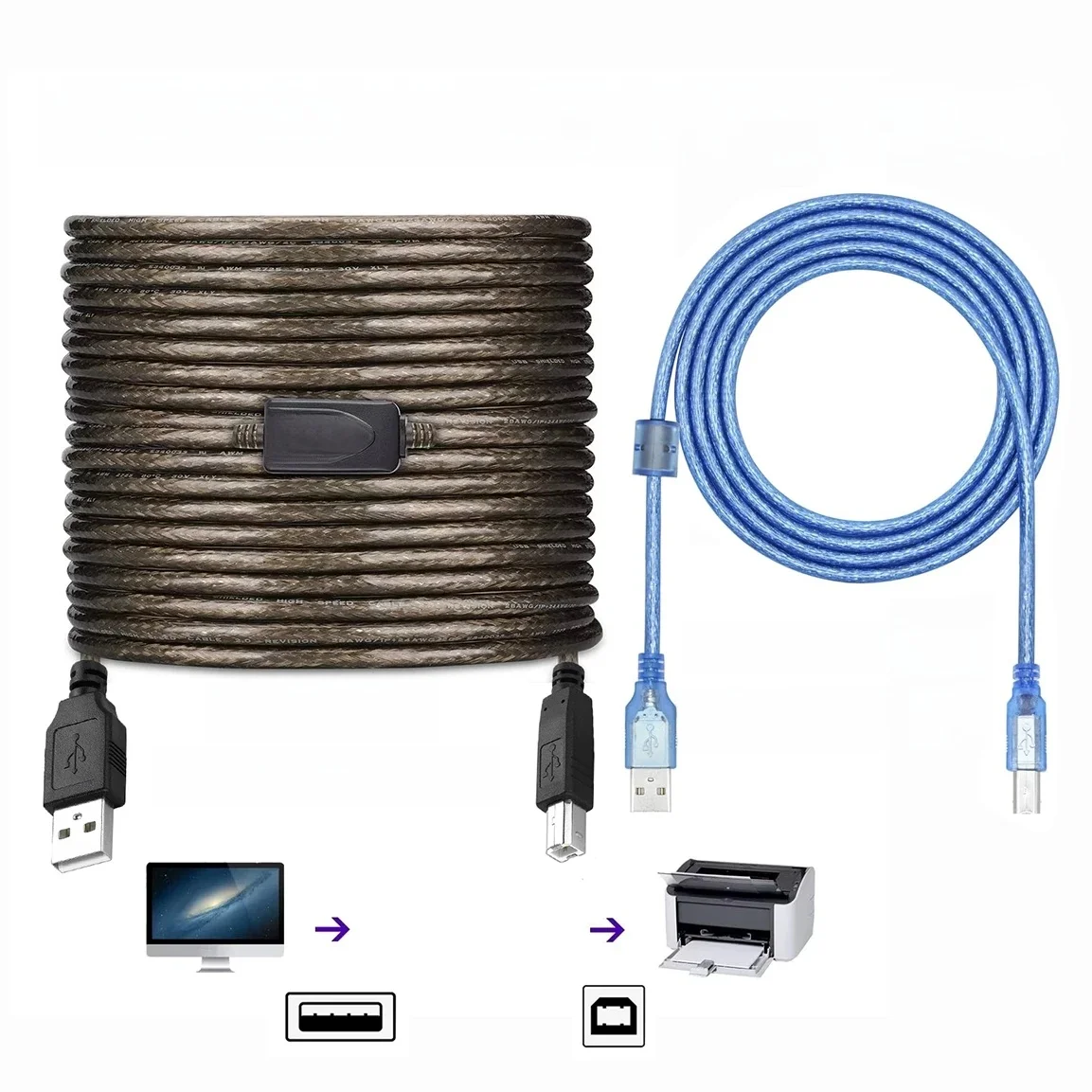 Câble USB 2.0 B 10M 15M avec puce, répéteur actif haute vitesse, cordon de données 1.5M 3M 5M, câble passif USB-B pour Scanner d'imprimante d'ordinateur portable
