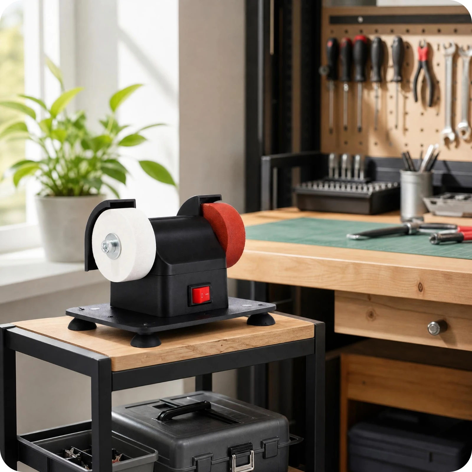 Adjustable-Speed Mini Benchtop Grinding Wheel Machine | space-saving-Saving Design, Bench Grind with Two Wheels, for Home