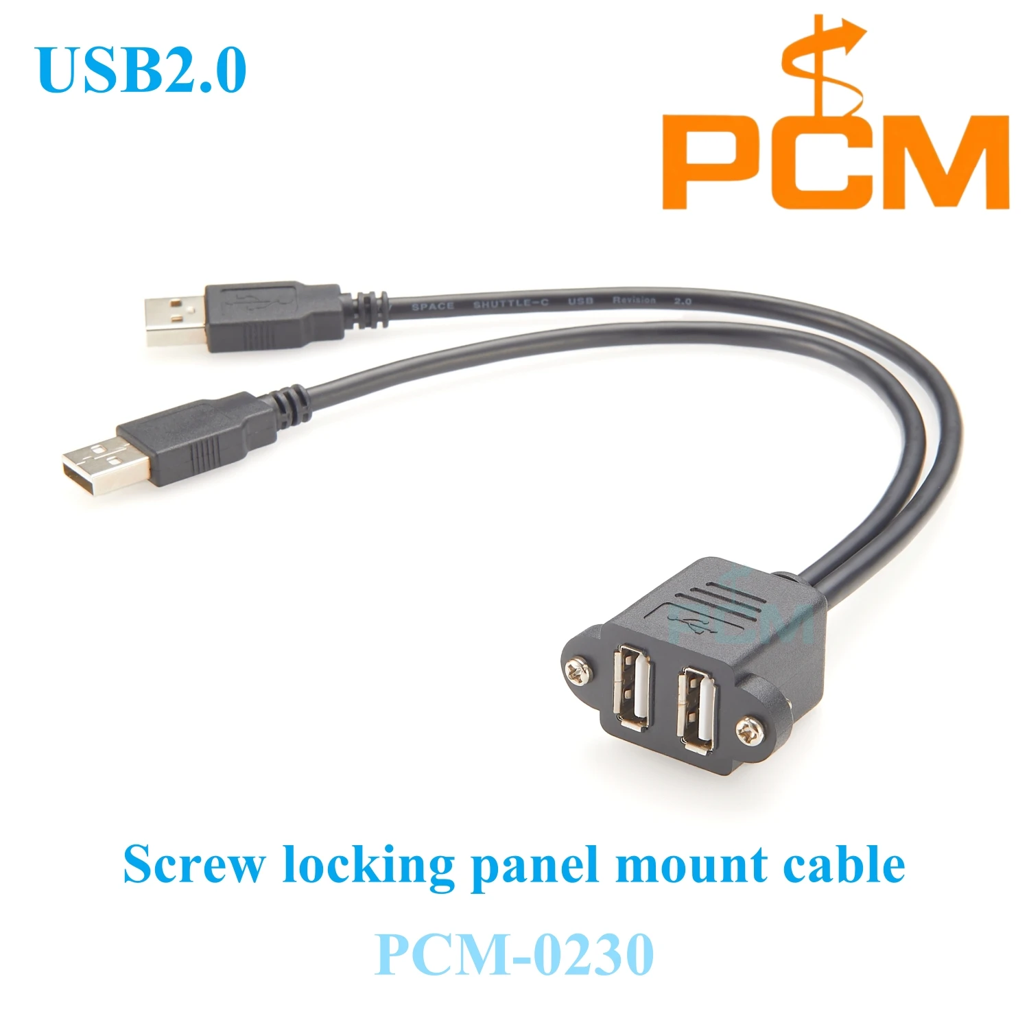 USB2.0 Dual Port Panel Mount Extension Cable with Screw Lock USB Stackable Cable for Patch Panel Mount and Cabinet Mount