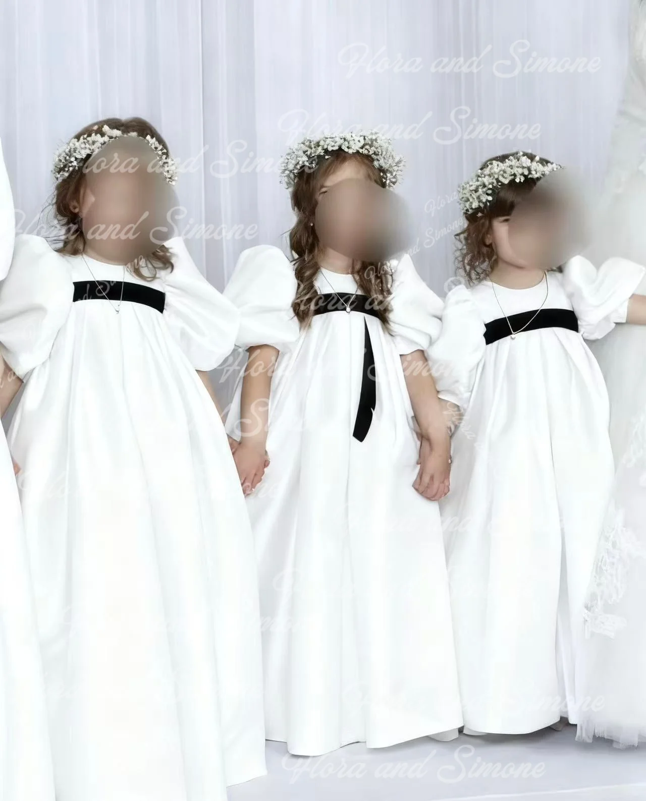 Белые платья для девочек-цветочниц, свадебное платье с черным воротником для малышей, пышное платье подружки невесты с рукавами-воздушными шарами, официальные мероприятия, настройка