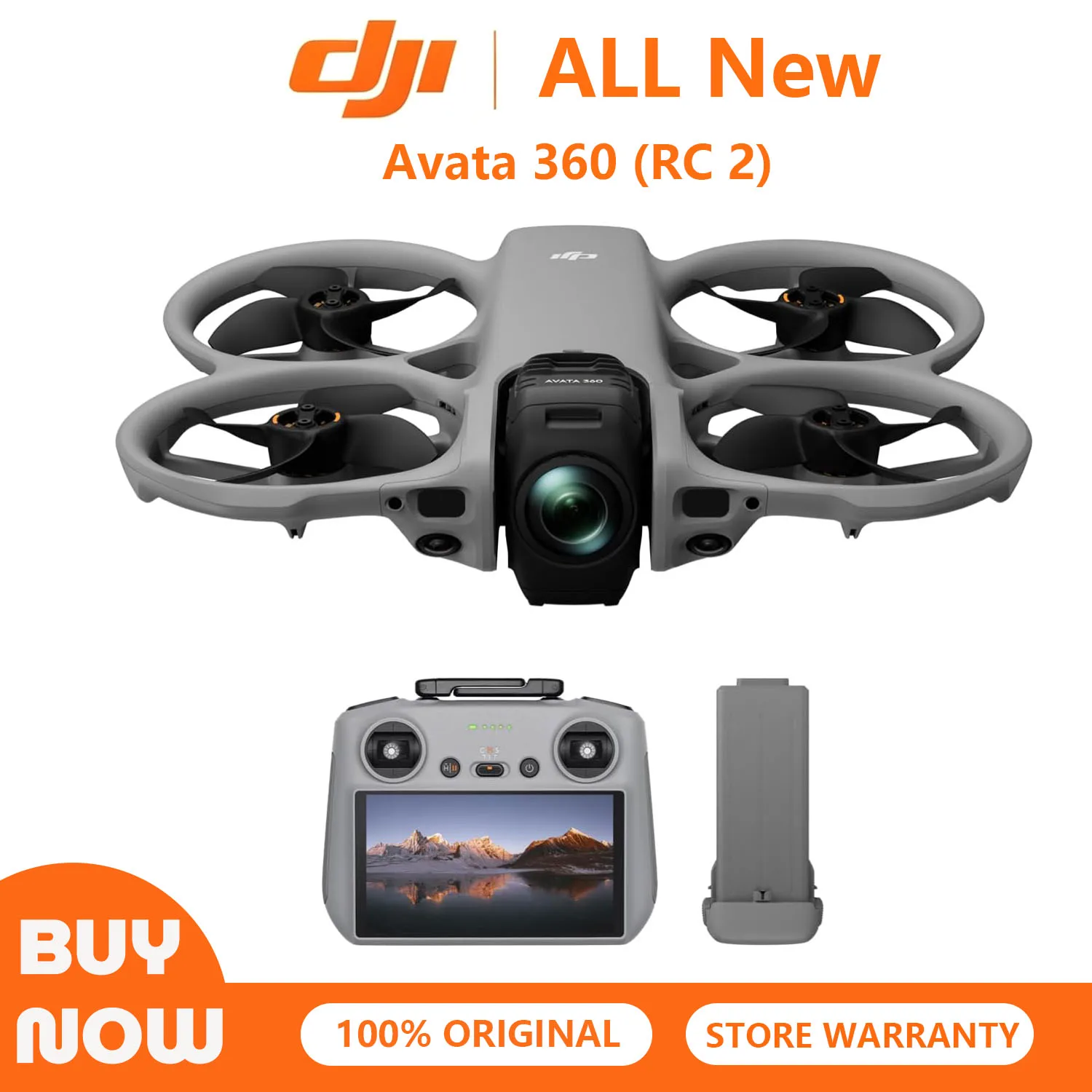 ALL New DJI Avata 360 (RC 2), 8K 360° Camera Drone 1-Inch-Equivalent 360° Imaging, 8K/60fps HDR, Omnidirectional Obstacle Sensing, Propeller Guard, Aerial Filming
