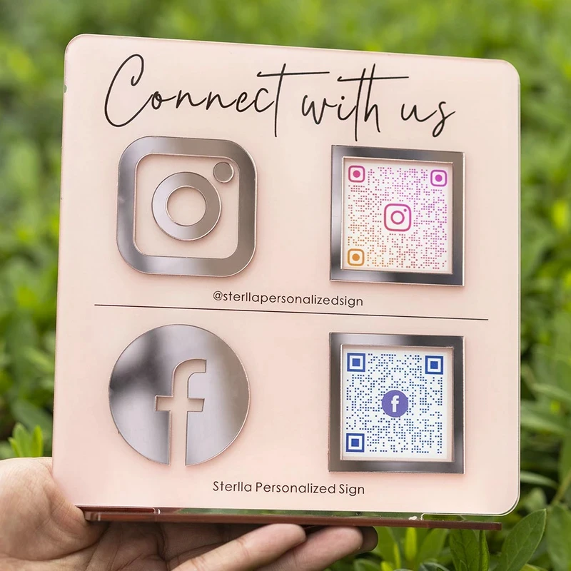 

Custom Business Social Media QR Code Sign Beauty Studio Scan to Pay Acrylic Signs Instagram FB Scanning QR Code Salon Sign