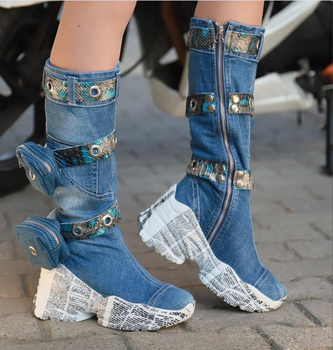 Jeans Boots Shoes / Handmade Women Boots / Women\'s Sexy Boots, Heeled Boots, Sports High Boots Shoes /Denim Shoes/ Birthday Gift