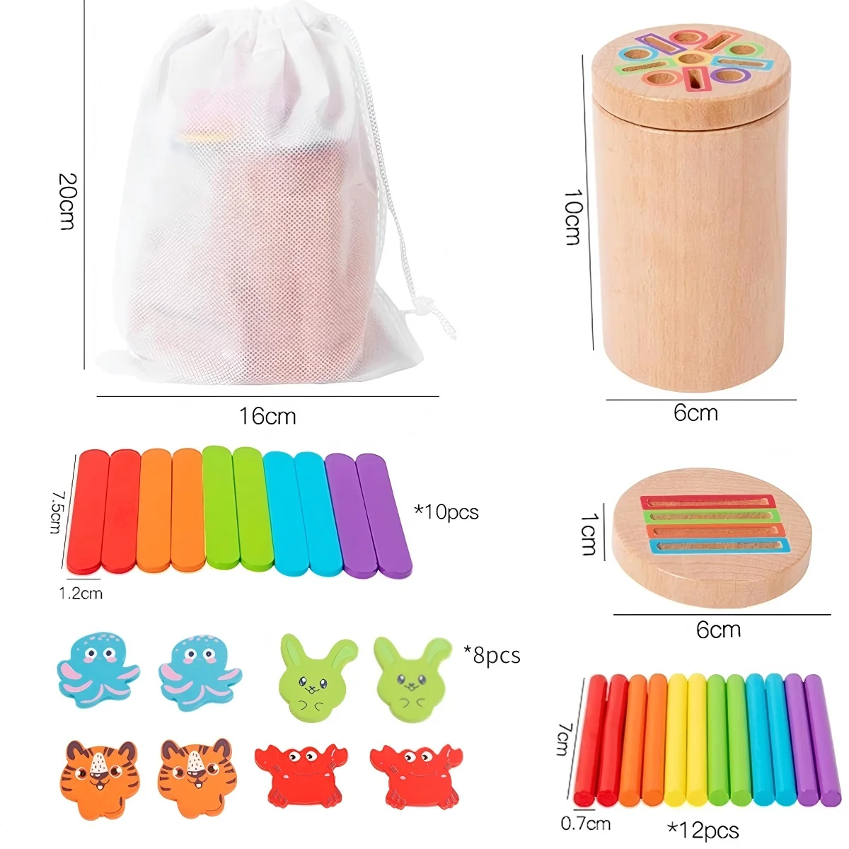Montessori-Spielzeug für Kleinkinder, Holz, 3-in-1, Farbsortierbecher, frühes Lernspielzeug, Form passendes Feinmotorik-Spielzeug, Zählpuzzle, Geschenke – Detail 11