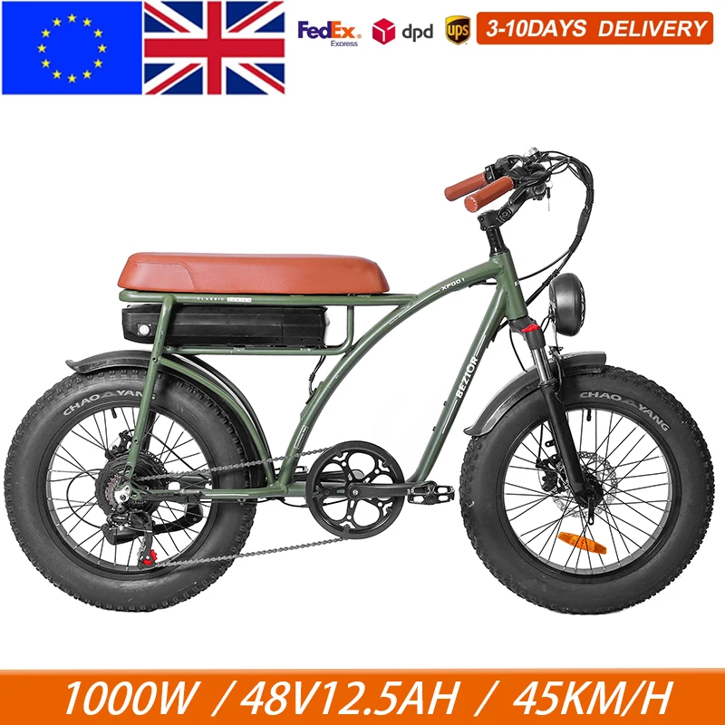 XF001 PLUS Retro Electric Bike 20x4.0 Fat Tires 12.5/17.5Ah 48V 1000W 45km/h E-Bike Mountain Bicycle Double Hydraulic Brake