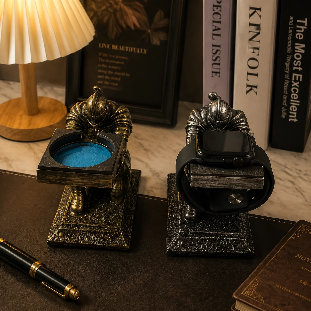 Knight Watch Holder Stand, Medieval Armor Desk Decor, Luxury Vintage Watch Display Organizer, Premium Jewelry & Smart Watch Stan