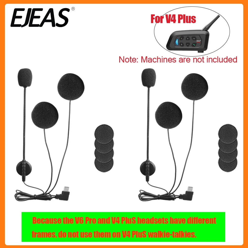 EJEAS mikrofon Speaker interkom sepeda motor V4 PLUS, helm sepeda motor Bluetooth, Headset Speaker interkom, colokan TYPE-C, Earphone Stereo setelan