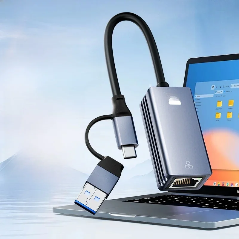 5Gbps USB to Ethernet Adapter, 5000Mbps USB-C to RJ45 Network Converter, 2-in-1 Type C 5Gbps Ethernet Card for Windows, Mac OS