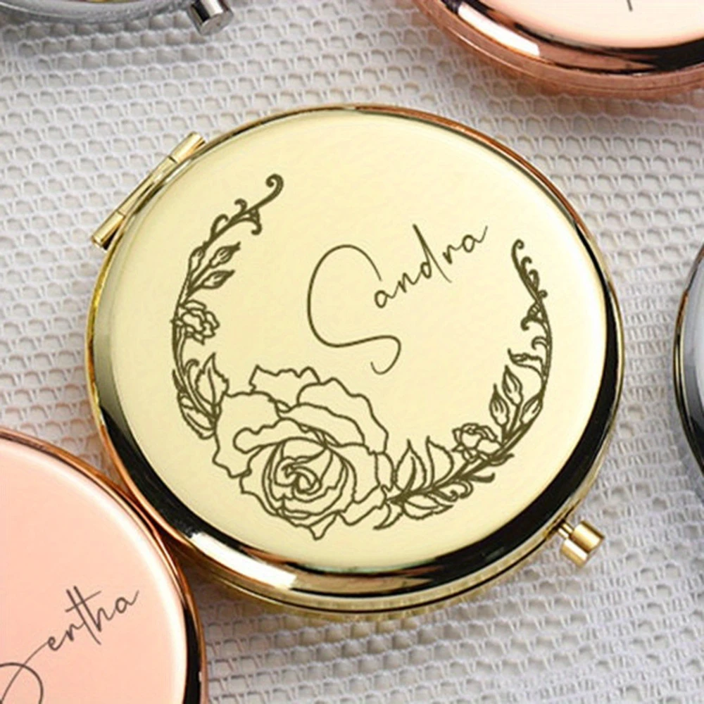 Personalized Engraved Portable Makeup Mirror, Custom Keepsake Gift for Bridesmaids, Bridal Shower, Mother’s Day & Holidays