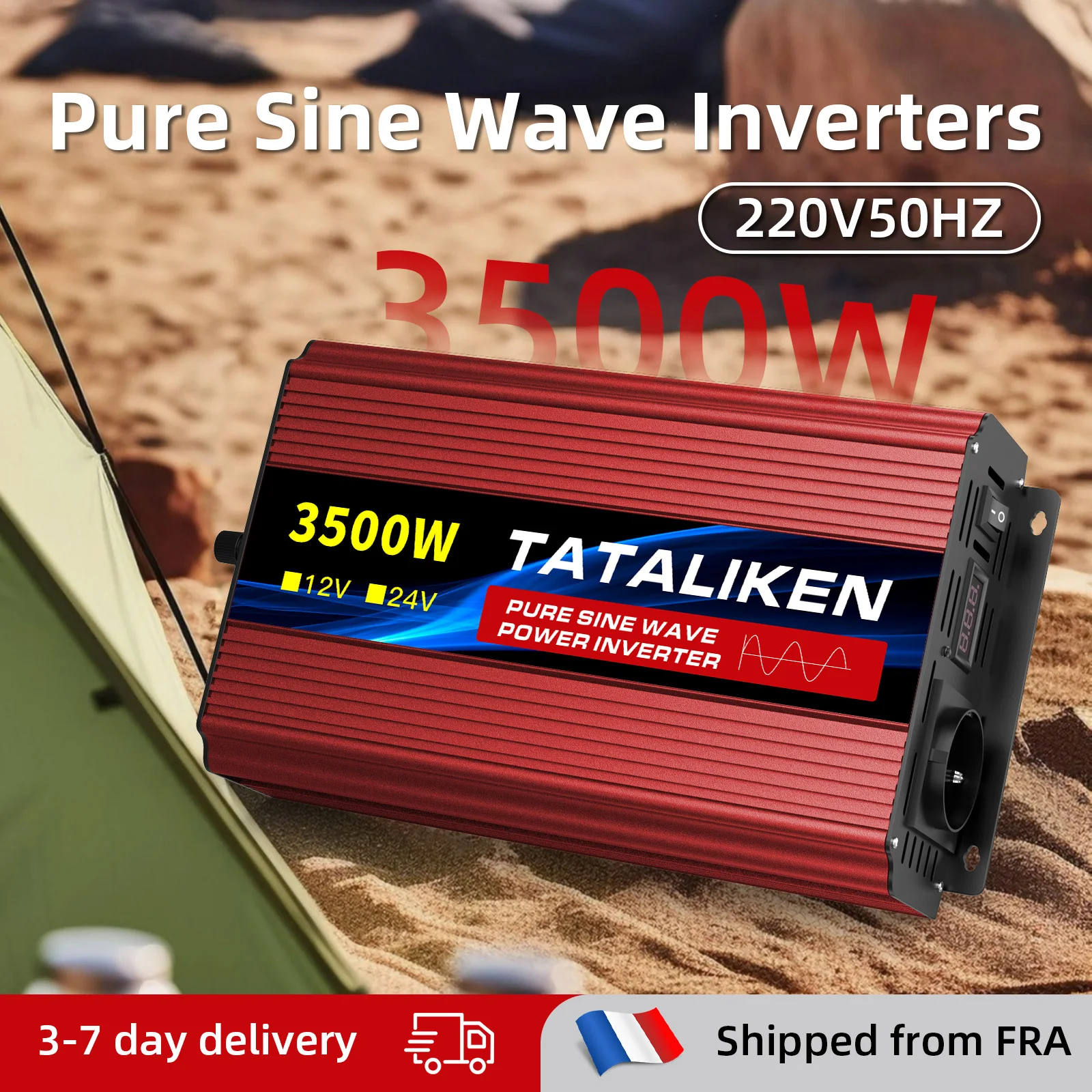 Convertisseur de puissance 24V vers 220V 6000W à onde sinusoïdale pure avec affichage numérique et ventilateur de refroidissement pour système domestique hors réseau, prise UE