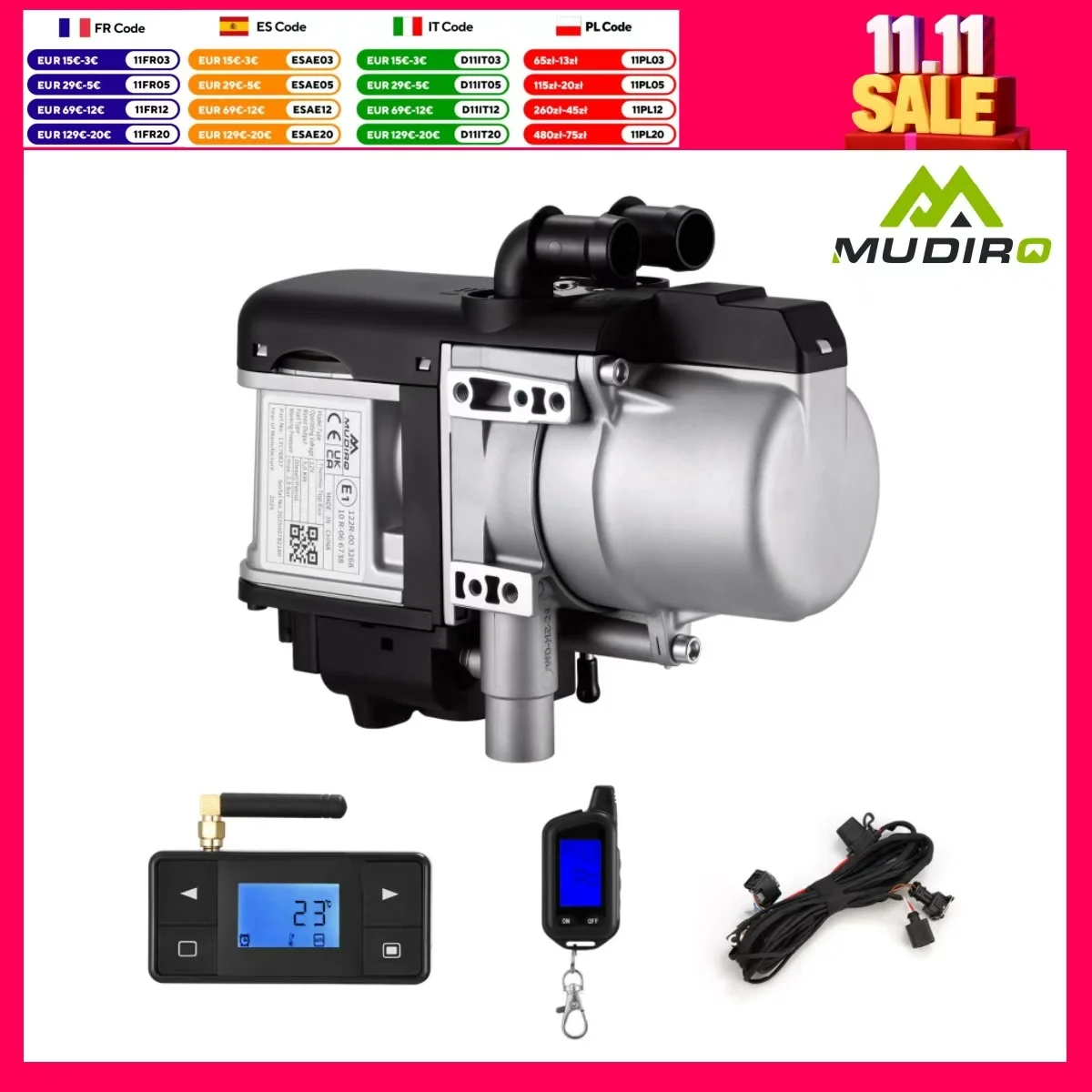 MUDIRO 12V5KW dízel/benzin üzemanyagú folyékony fűtőberendezés 500m RF távirányítóval LCD kapcsolóval kefe nélküli vízszivattyú előmelegítő teherautókhoz és furgonokhoz