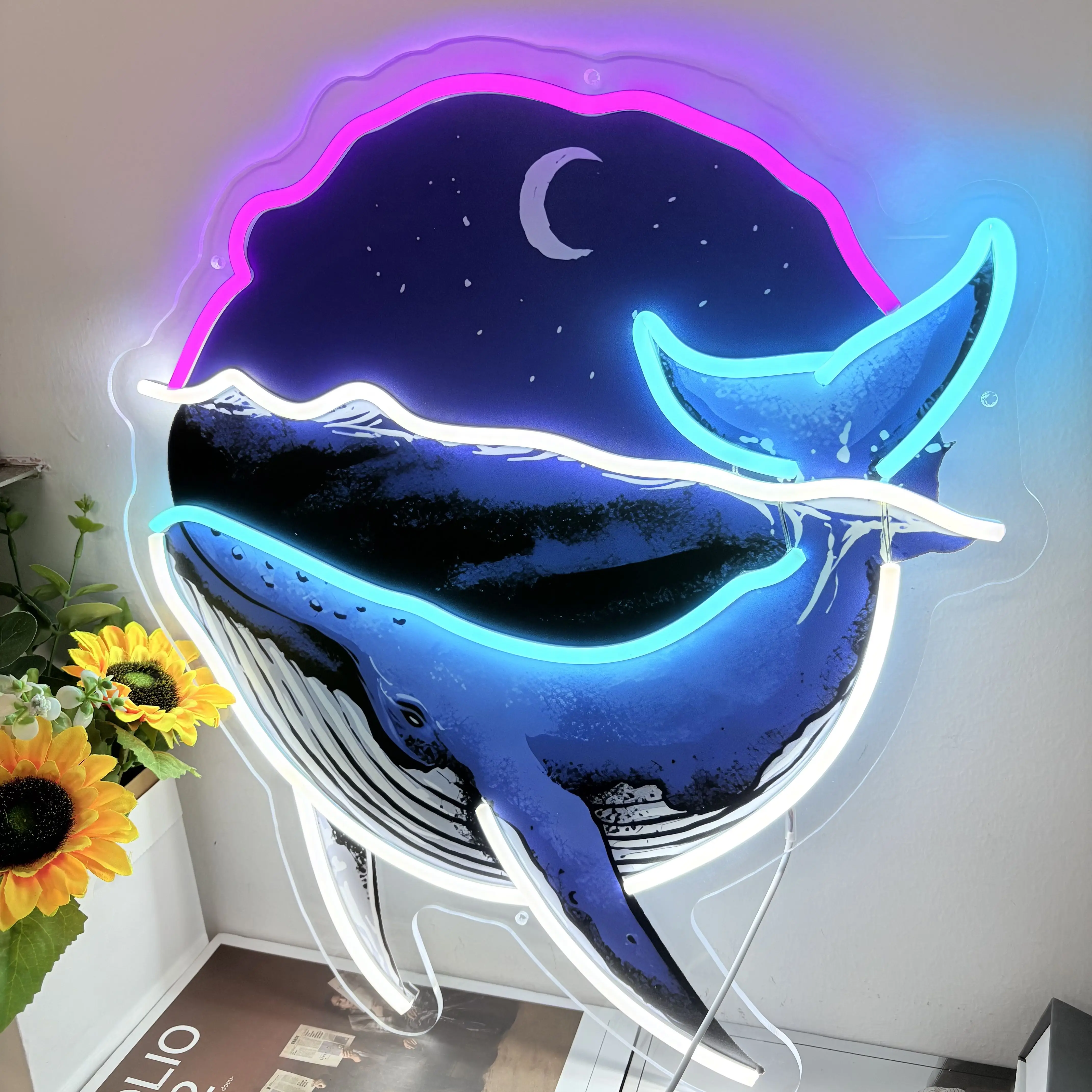 Blue Whale Ocean LED Neon Sign Wall Art Decor Bedroom Nursery Cute Animal Sign Birthday Gift for Children