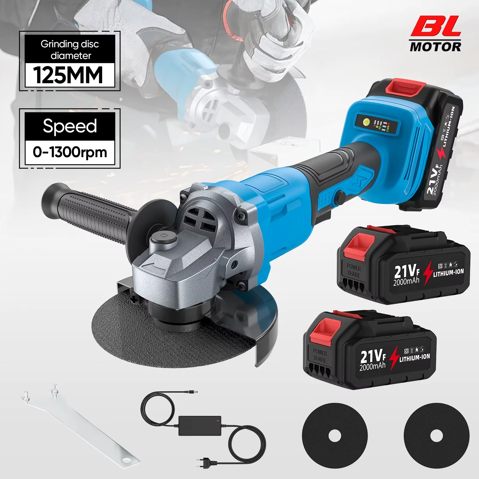 21V Akku-Winkelschleifer 125 mm, Vielseitiges Kabelloses Schneid- und Schleifwerkzeug, Inklusive 21V Akku