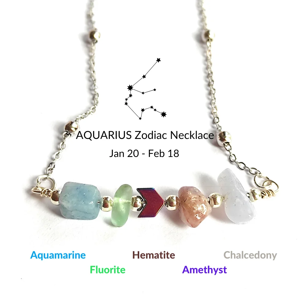 Summer Fashion Aquarius Zodiac Necklaces Stainless Steel for Women Made of Natural Stones Gift for Girlfriend