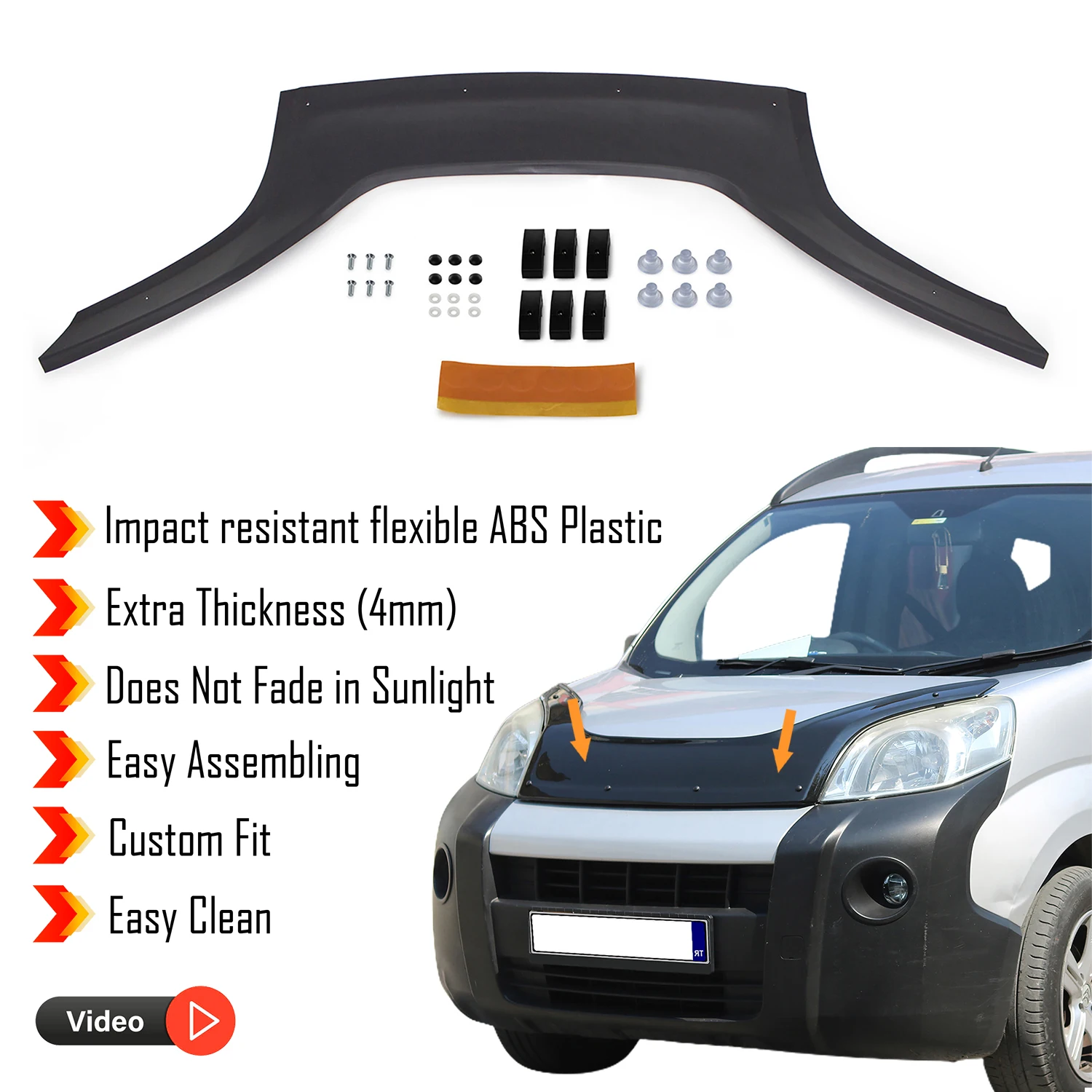 Hood Deflector Guard for Fiat Fiorino (2007+) Bug Shield Bonnet Protector / 4 mm thickness and ultra-durable material