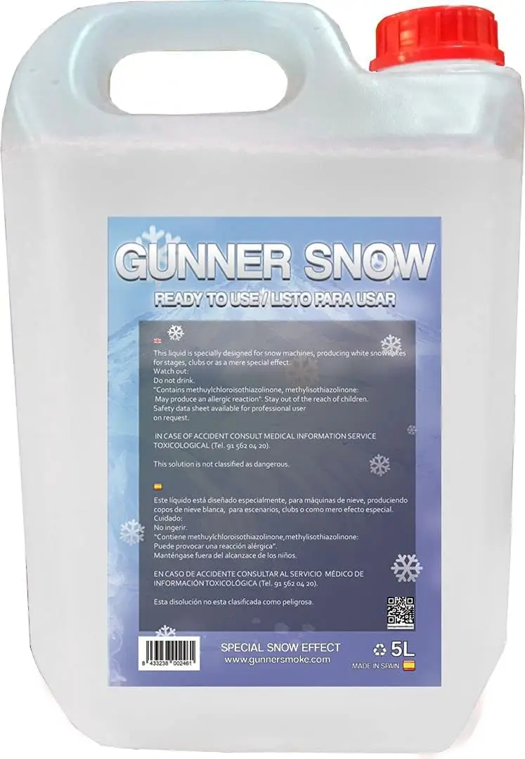 Gunner Smoke Líquido para Máquina de Nieve, 5 Litros, Máxima Eficiencia, Ecológico, Seguro, Sin Restos, Ideal para Eventos, Fiestas, Decoraciones Navideñas, 5L