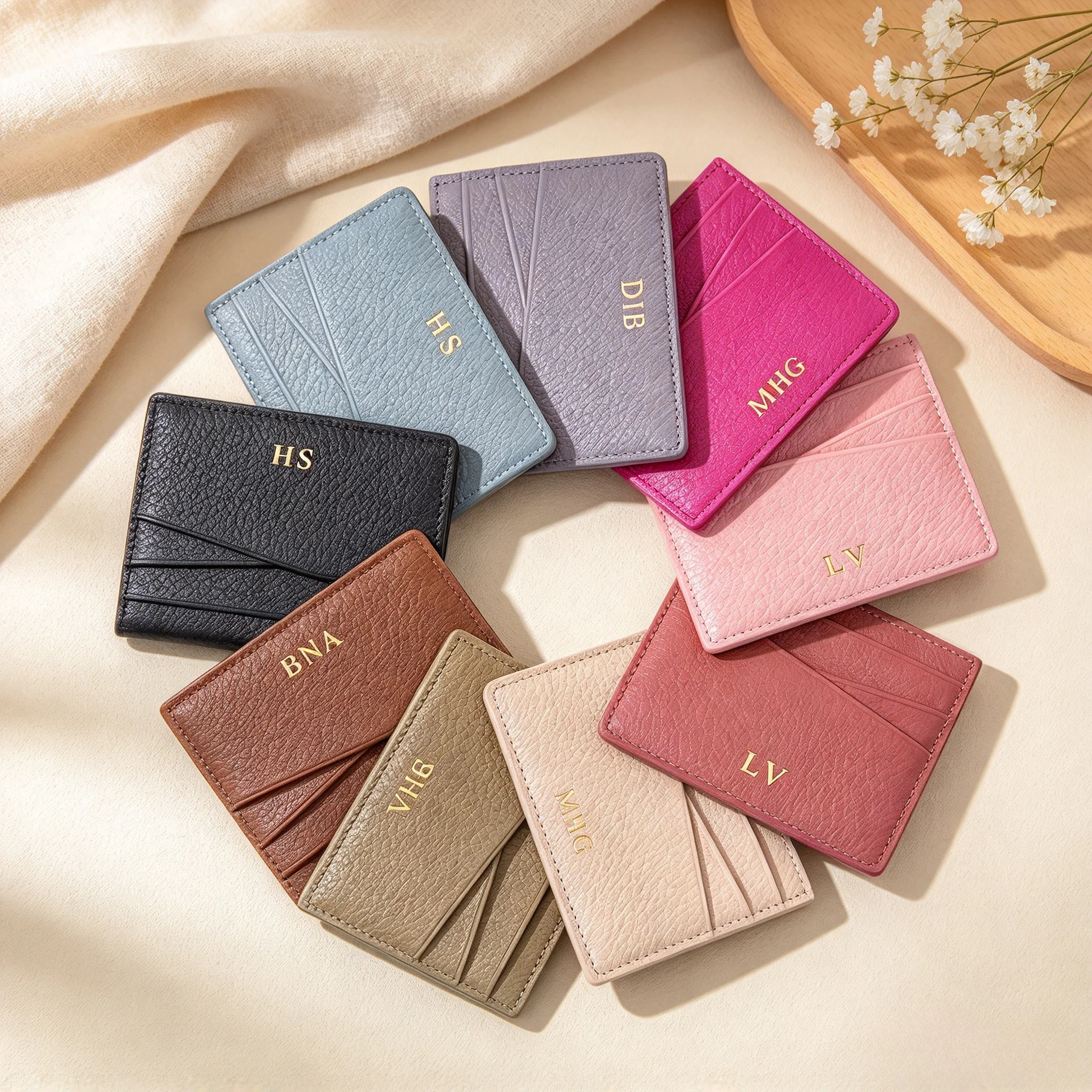 Genuine Leather Card Holder Woman Custom Name Personalized Slim Luxury Card Wallet Man Emboss Initials Business Coin Purse