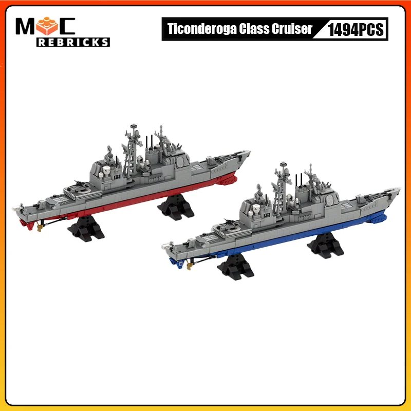 WW2 US Navy Military Warships Series Cruiser War Chariot Ship Building Blocks Assembling Model Kids Creative Bricks Toys Gifts